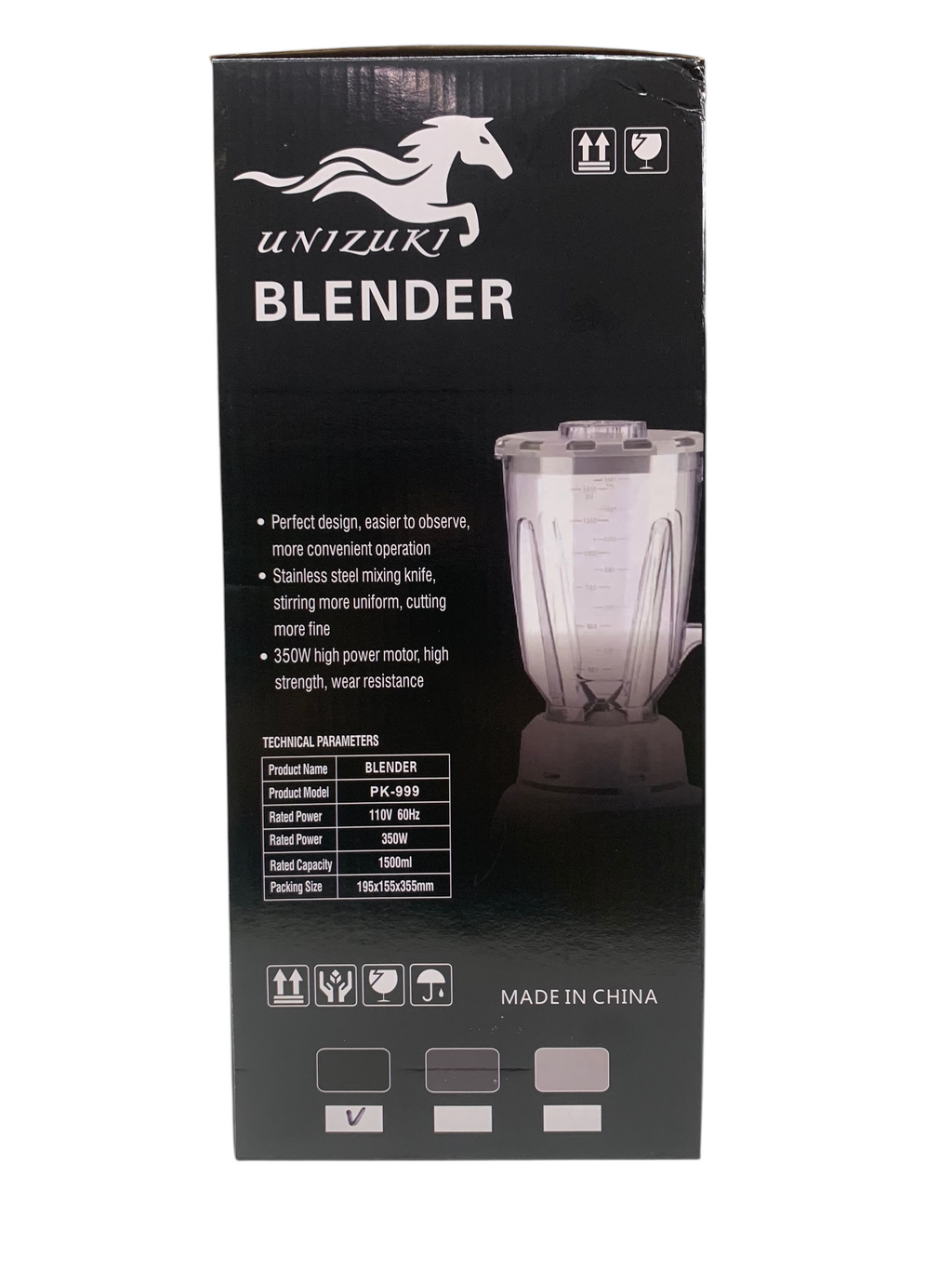 Licuadora 2en1, marca Unizuki, con vaso de vidrio de 1500ml