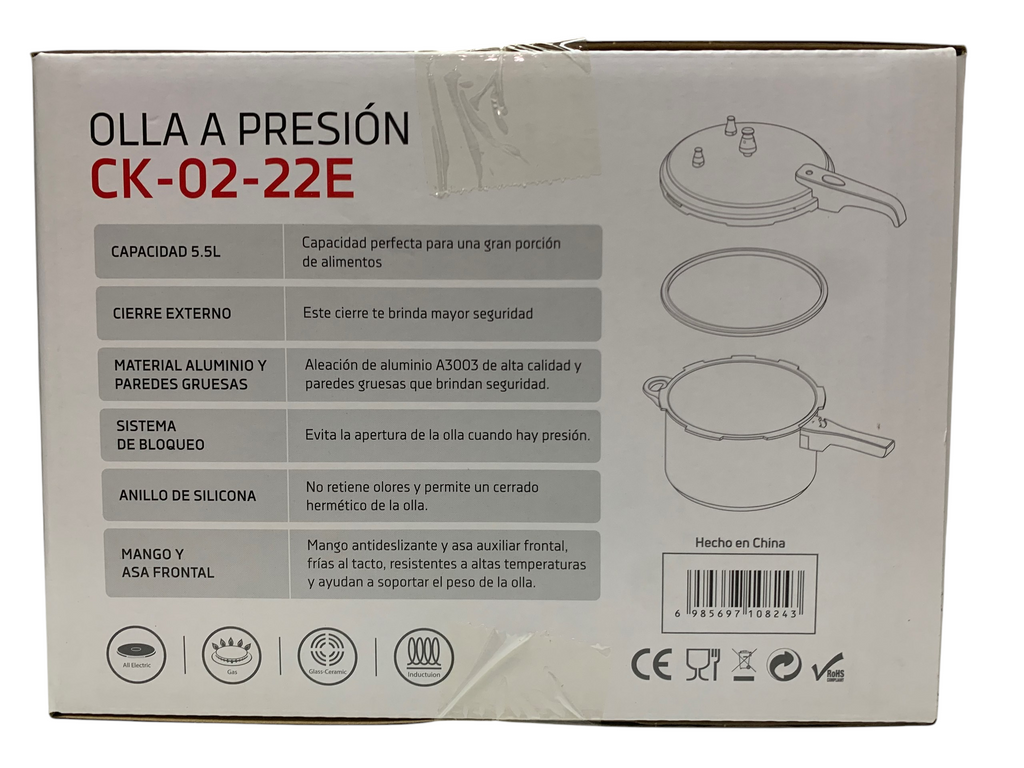 Olla de Presión de 3 Válvulas, marca Eko, con capacidad de 5.5L