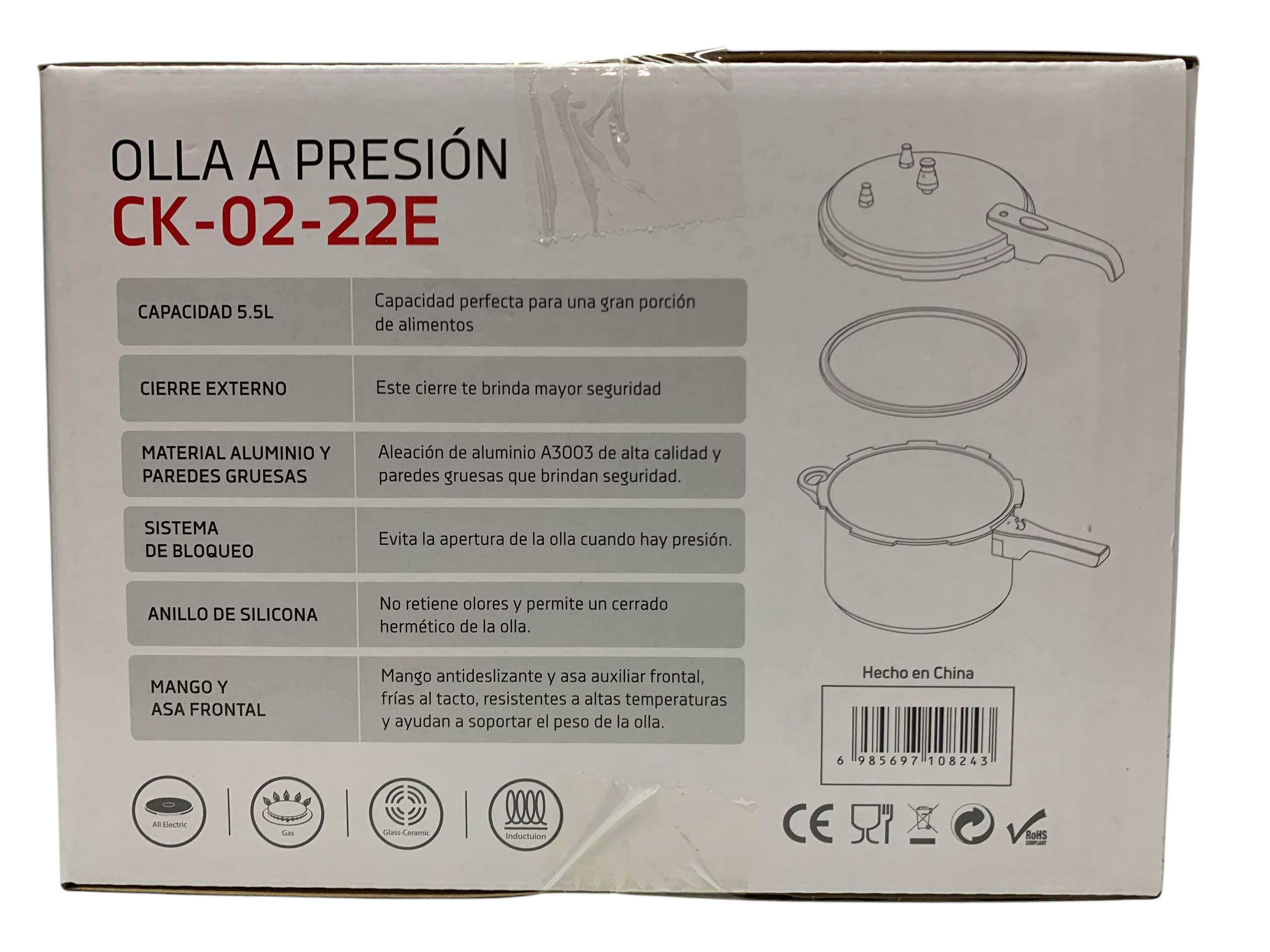 Olla de Presión de 3 Válvulas, marca Eko, con capacidad de 5.5L