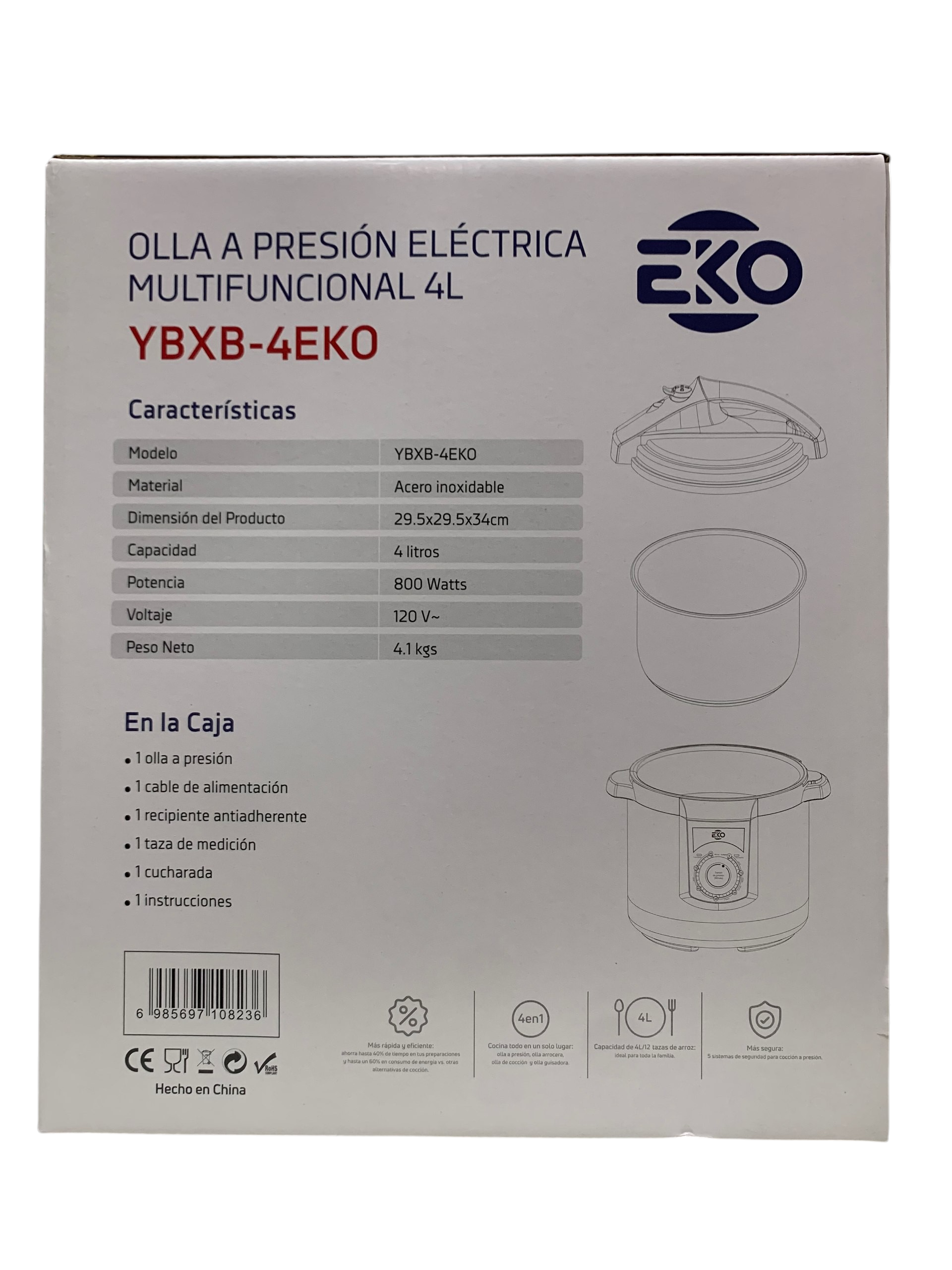 Olla de Presión de 3 Válvulas, marca Eko, con capacidad de 5.5L