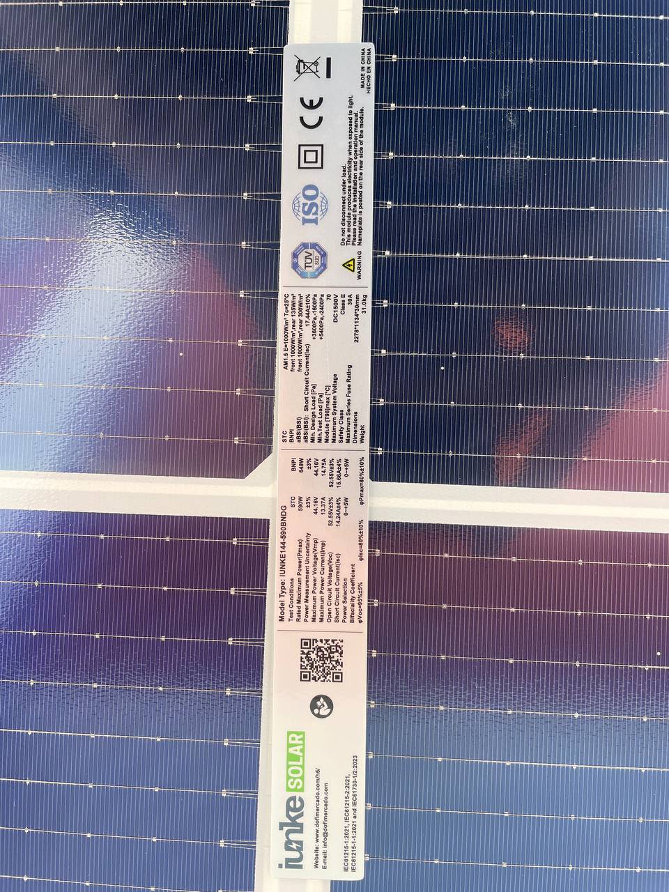 Paneles Solares, Iunke Solar, 590 Watt, 44,16V y 13,37A